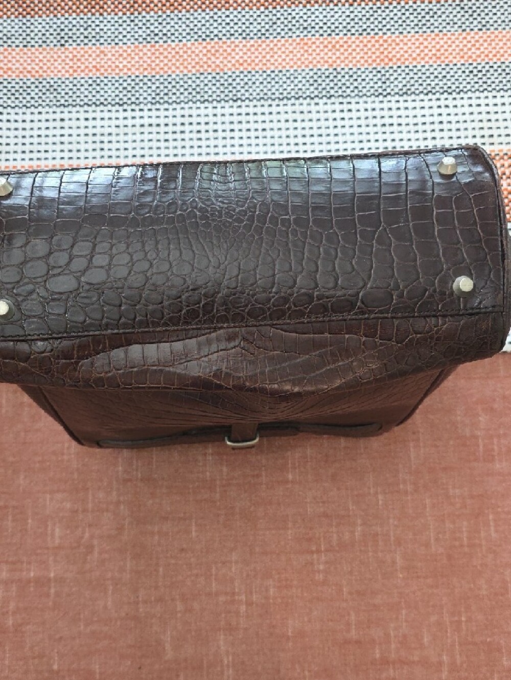 Talbots Dark Brown Croc-Embossed Leather Shoulder Tote - Picture 6 of 8